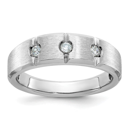 IBGoodman 14k White Gold Men's Polished Satin and Grooved 3-Stone Ring Mounting (B58943-4W)