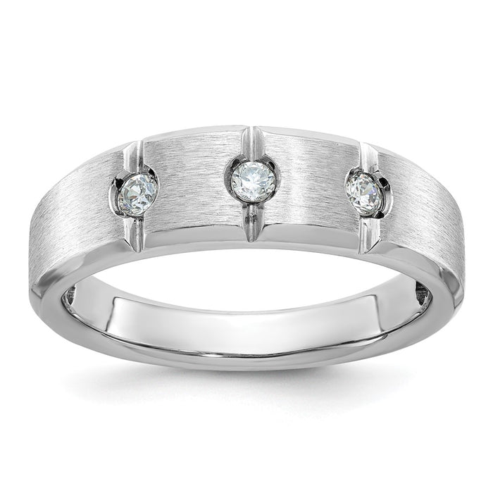 IBGoodman 14k White Gold Men's Polished Satin and Grooved 3-Stone Ring Mounting (B58943-4W)