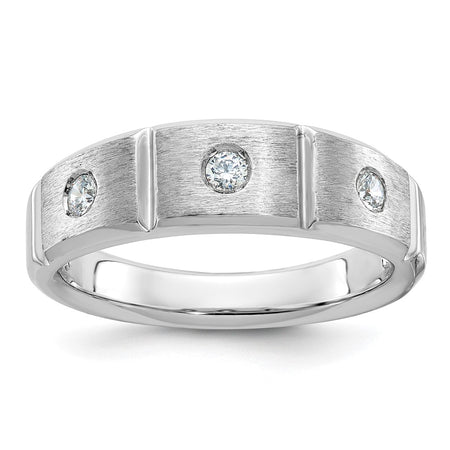 IBGoodman 14k White Gold Men's Polished Satin and Grooved 3-Stone Ring Mounting (B58945-4W)