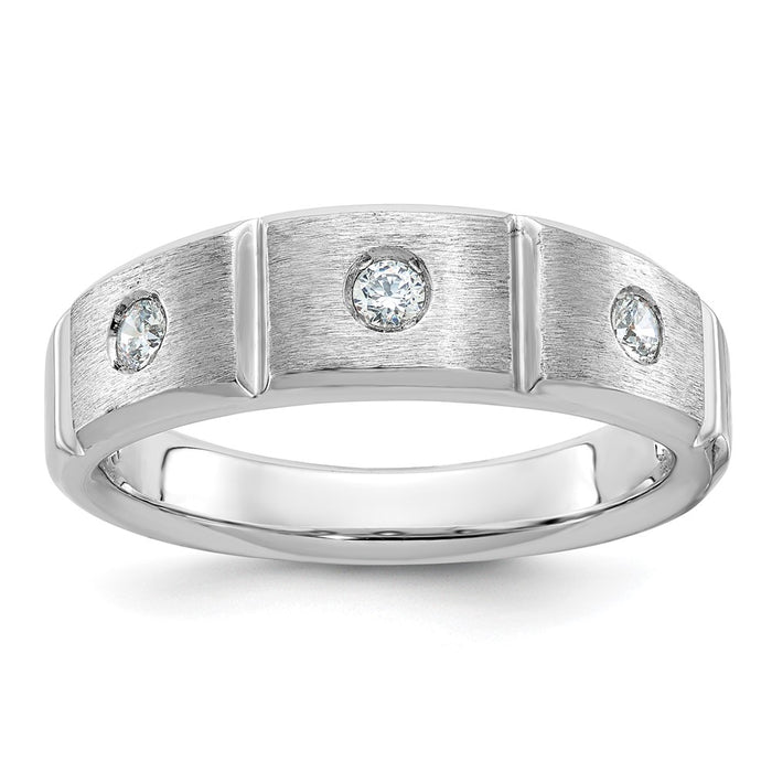 IBGoodman 14k White Gold Men's Polished Satin and Grooved 3-Stone Ring Mounting (B58945-4W)