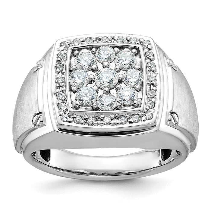 IBGoodman 14k White Gold Men's Polished and Satin Square Cluster Ring Mounting (B59163-4W)