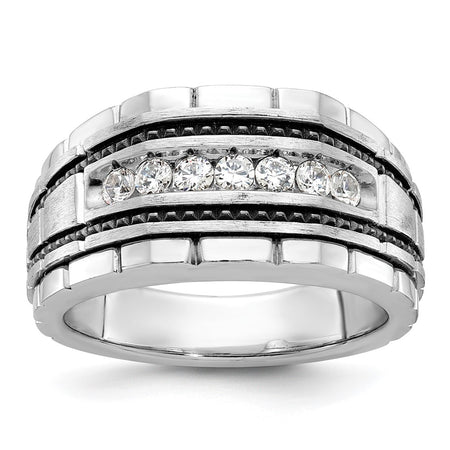IBGoodman 14k White Gold Men's Polished Satin and Textured 7-Stone Ring Mounting (B59177-4W)
