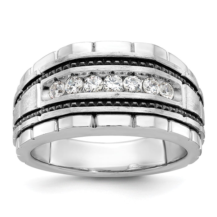 IBGoodman 14k White Gold Men's Polished Satin and Textured 7-Stone Ring Mounting (B59177-4W)