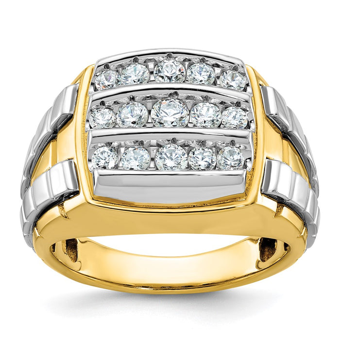 IBGoodman 14k Two-tone Men's Polished and Grooved 3-Row Cluster Ring Mounting (B59184-4YW)