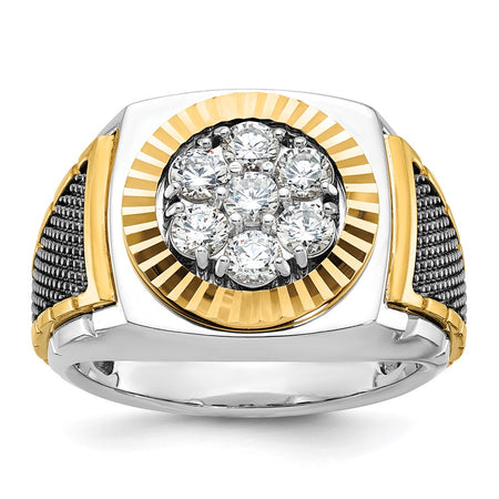 IBGoodman 10k Two-tone Men's Polished Textured and Diamond-cut Round Cluster Ring Mounting (B59188-0WY)