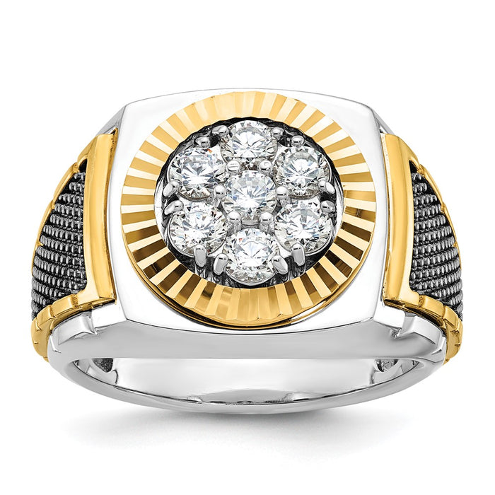 IBGoodman 10k Two-tone Men's Polished Textured and Diamond-cut Round Cluster Ring Mounting (B59188-0WY)
