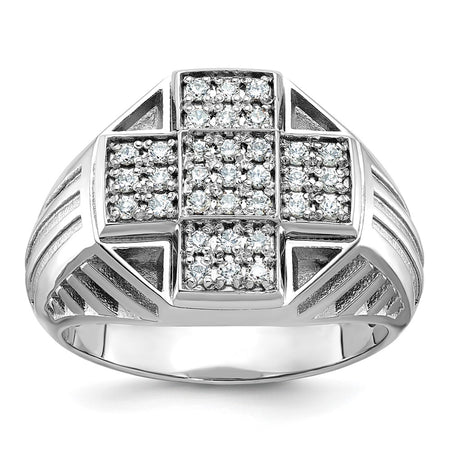 IBGoodman 14k White Gold Men's Polished Textured and Grooved Cross Cluster Ring Mounting (B59260-4W)