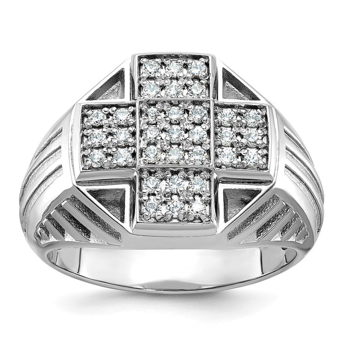 IBGoodman 14k White Gold Men's Polished Textured and Grooved Cross Cluster Ring Mounting (B59260-4W)