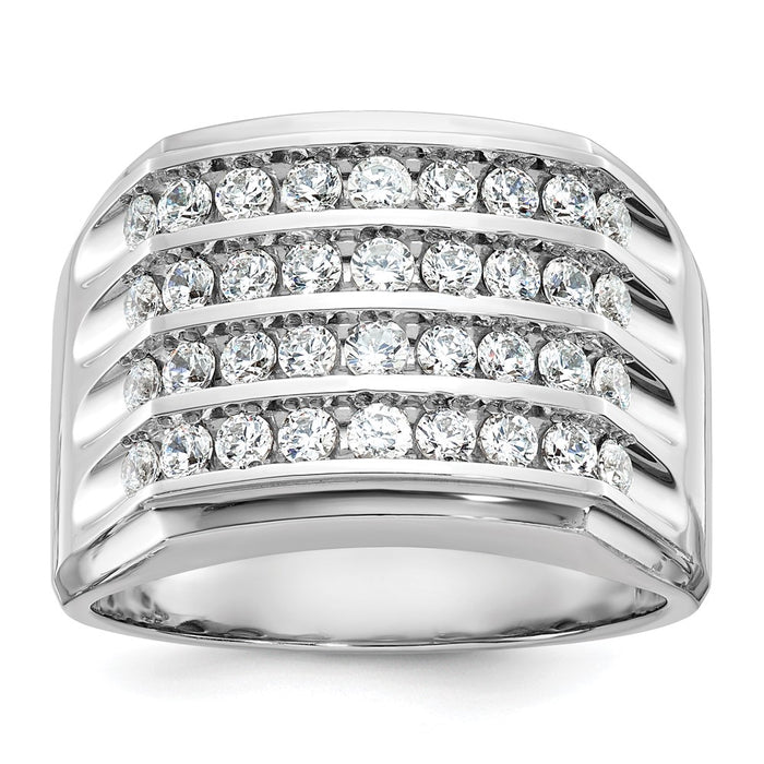 IBGoodman 10k White Gold Men's Polished and Grooved 4-Row Ring Mounting (B59287-4W)