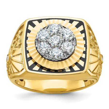 IBGoodman 10k Two-tone Men's Polished Textured and Diamond-cut Stars and Stripes Round Cluster Ring Mounting (B59315-0YW)