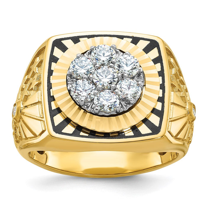 IBGoodman 10k Two-tone Men's Polished Textured and Diamond-cut Stars and Stripes Round Cluster Ring Mounting (B59315-0YW)