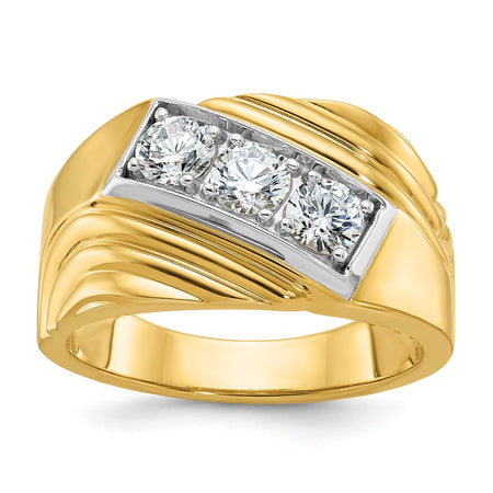 14k IBGoodman Men's Polished and Grooved 3-Stone Ring Mounting (B59347-4Y)