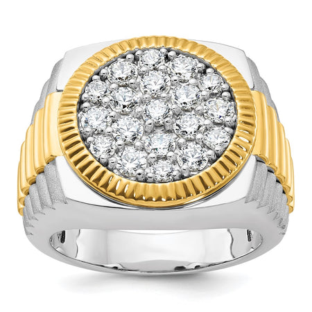 IBGoodman 14k Two-tone Men's Polished Satin and Ribbed Round Cluster Ring Mounting (B59383-4WY)