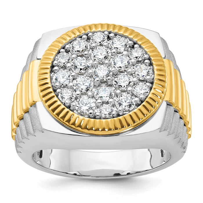 IBGoodman 14k Two-tone Men's Polished Satin and Ribbed Round Cluster Ring Mounting (B59383-4WY)