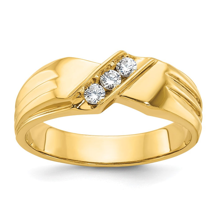 14k IBGoodman Men's Polished and Grooved 3-Stone Ring Mounting (B60613-4Y)