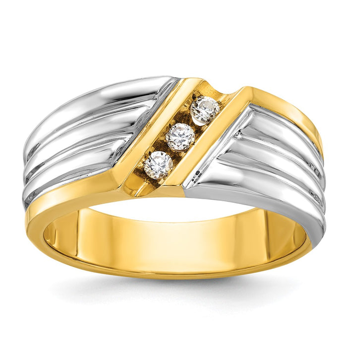 IBGoodman 14k Two-tone Men's Polished and Grooved 3-Stone Ring Mounting (B62288-4YW)