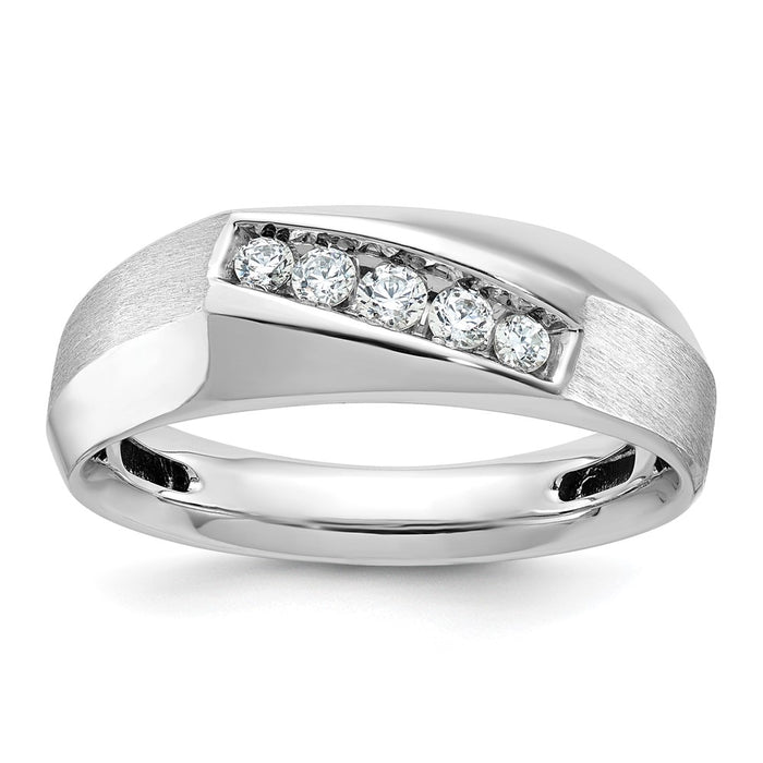 14k White Gold IBGoodman Men's Polished & Satin 5-Stone Ring Mounting (B63119-4W)