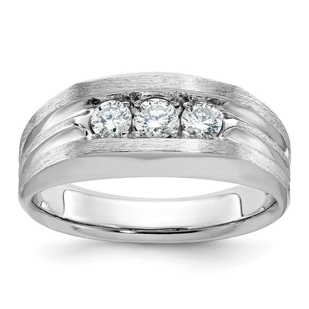 IBGoodman 14k White Gold Men's Polished Satin and Grooved 3-Stone Ring Mounting (B63167-4W)