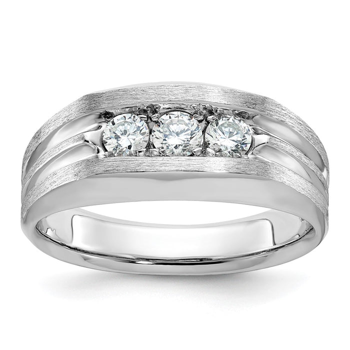 IBGoodman 14k White Gold Men's Polished Satin and Grooved 3-Stone Ring Mounting (B63167-4W)