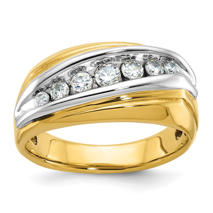 IBGoodman 14k Two-tone Men's Polished and Grooved Graduated 7-Stone Ring Mounting (B63198-4YW)