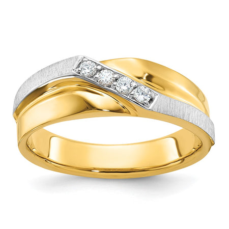 IBGoodman 14k Two-tone Men's Polished Satin and Grooved 4-Stone Ring Mounting (B63231-4YW)
