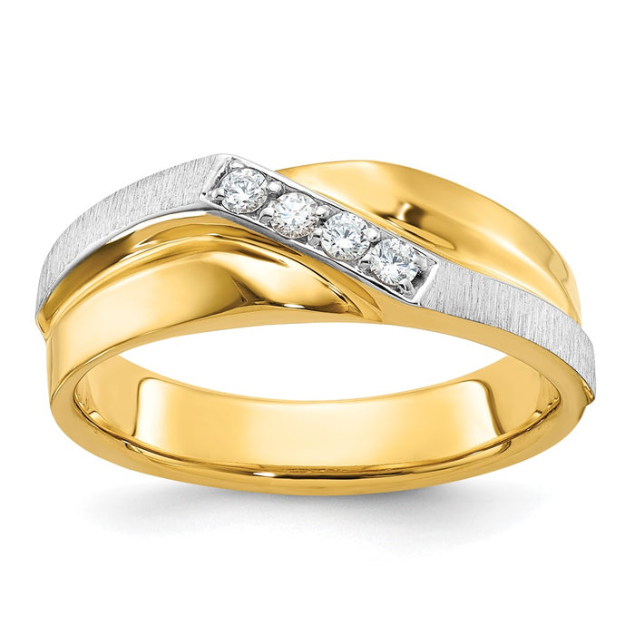 IBGoodman 14k Two-tone Men's Polished Satin and Grooved 4-Stone Ring Mounting (B63231-4YW)