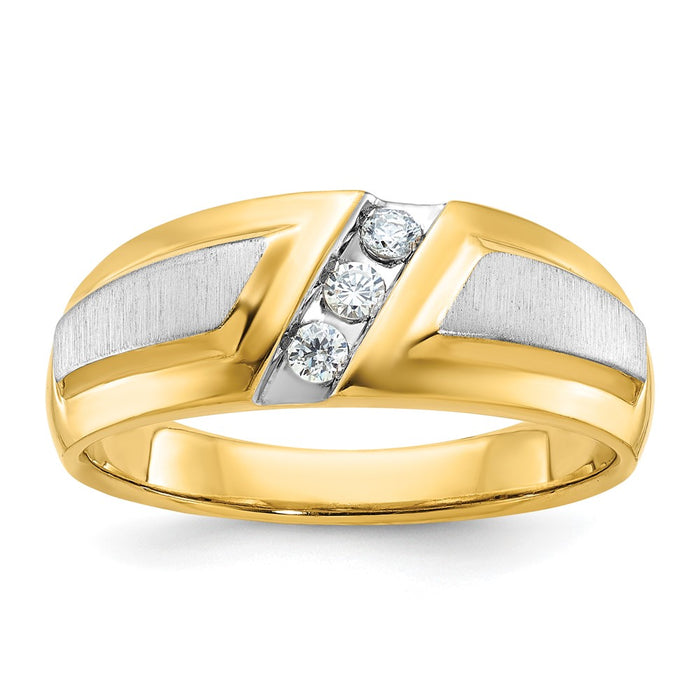 IBGoodman 14k Two-tone Men's Polished and Satin 3-Stone Ring Mounting (B63232-4YW)