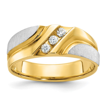 10ktt IBGoodman Men's Polished Satin Grooved 3-Stone Ring Mounting (B63237-0YW)