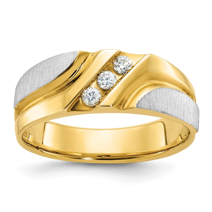 10ktt IBGoodman Men's Polished Satin Grooved 3-Stone Ring Mounting (B63237-0YW)