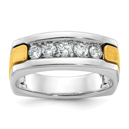 IBGoodman 14k Two-tone Men's Polished Satin and Grooved 5-Stone Square Ring Mounting (B63302-4WY)