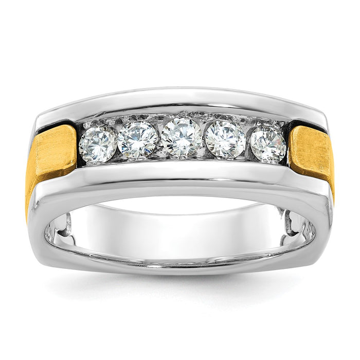 IBGoodman 14k Two-tone Men's Polished Satin and Grooved 5-Stone Square Ring Mounting (B63302-4WY)