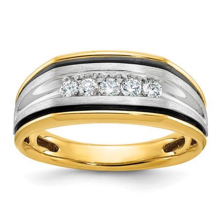 IBGoodman 14k Two-tone Men's Polished Satin and Grooved 5-Stone Ring Mounting (B63387-4YW)