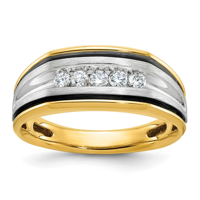 IBGoodman 14k Two-tone Men's Polished Satin and Grooved 5-Stone Ring Mounting (B63387-4YW)