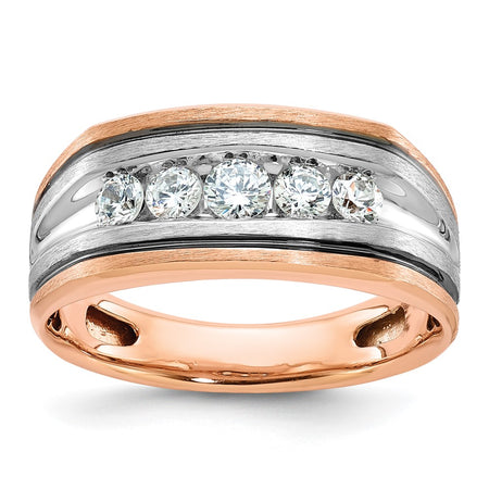 IBGoodman 14k White and Rose Gold Men's Polished Satin and Grooved 5-Stone Ring Mounting (B63388-4RW)