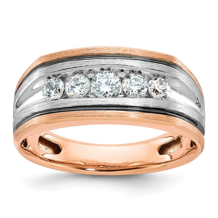 IBGoodman 14k White and Rose Gold Men's Polished Satin and Grooved 5-Stone Ring Mounting (B63388-4RW)