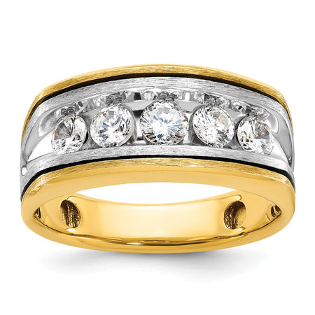 IBGoodman 14k Two-tone Men's Polished Satin and Grooved 5-Stone Ring Mounting (B63389-4YW)