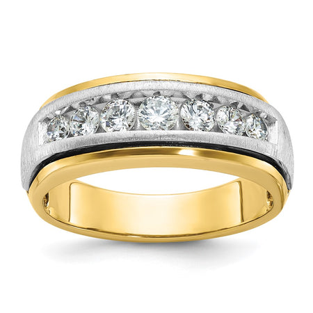IBGoodman 14k Two-tone Men's Polished Satin and Grooved 7-Stone Ring Mounting (B63411-4YW)