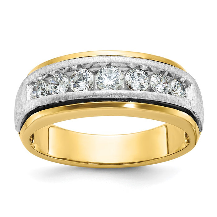 IBGoodman 14k Two-tone Men's Polished Satin and Grooved 7-Stone Ring Mounting (B63411-4YW)