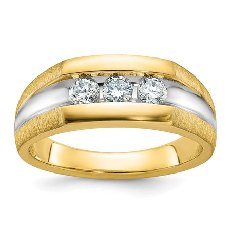 14k IBGoodman Men's Polished Satin and Grooved 3-Stone Ring Mounting (B63423-4Y)
