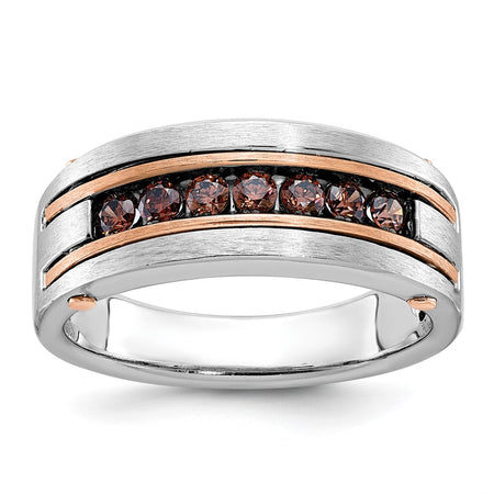 IBGoodman 14k White and Rose Gold Men's Polished and Satin 7-Stone Ring Mounting (B63435-4WR)