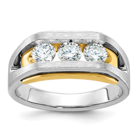 IBGoodman 14k Two-tone Men's Polished Satin and Cut-Out 3-Stone Ring Mounting (B63471-4WY)