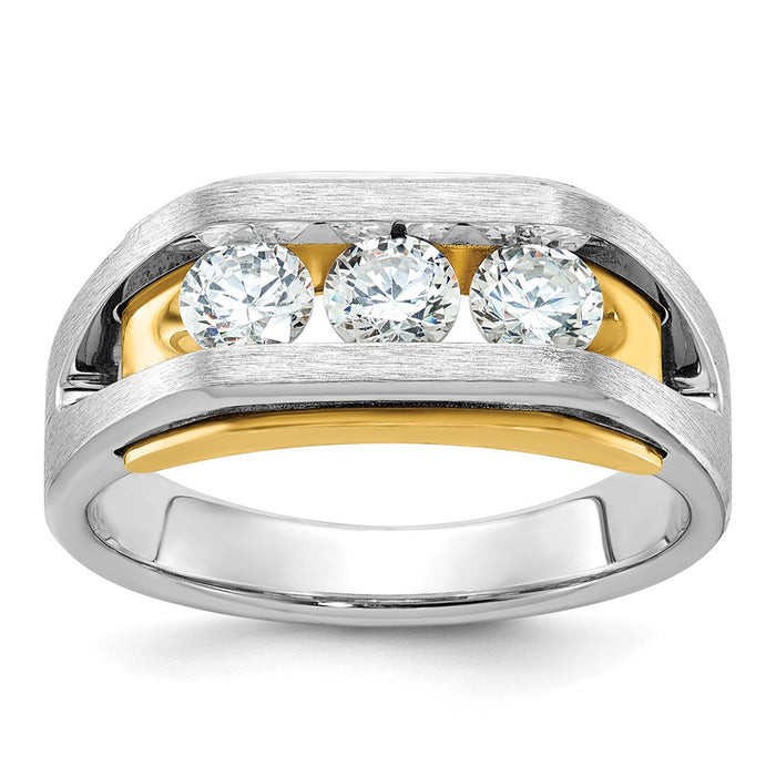 IBGoodman 14k Two-tone Men's Polished Satin and Cut-Out 3-Stone Ring Mounting (B63471-4WY)