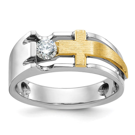 IBGoodman 14k Two-tone Men's Polished Satin and Cut-Out Cross Ring Mounting (B63589-4WY)