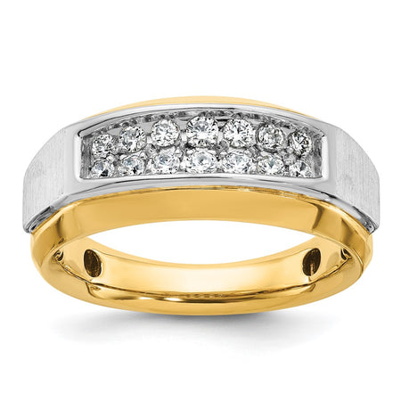 14k Two-tone IBGoodman Men's Polished and Satin 2-Row Ring Mounting (B63694-4YW)