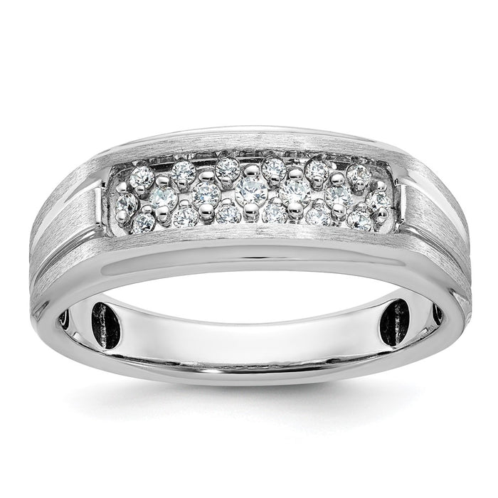 IBGoodman 14k White Gold Men's Polished Satin and Grooved Ring Mounting (B63754-4W)