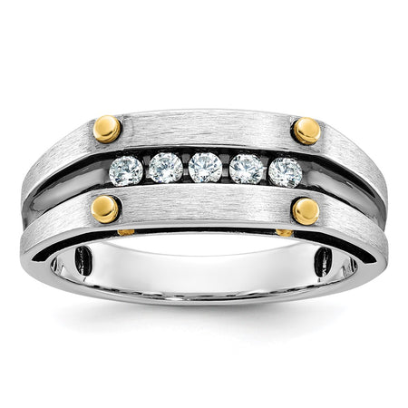 IBGoodman 14k Two-tone Men's Polished Satin and Grooved 5-Stone Ring Mounting (B63778-4WY)