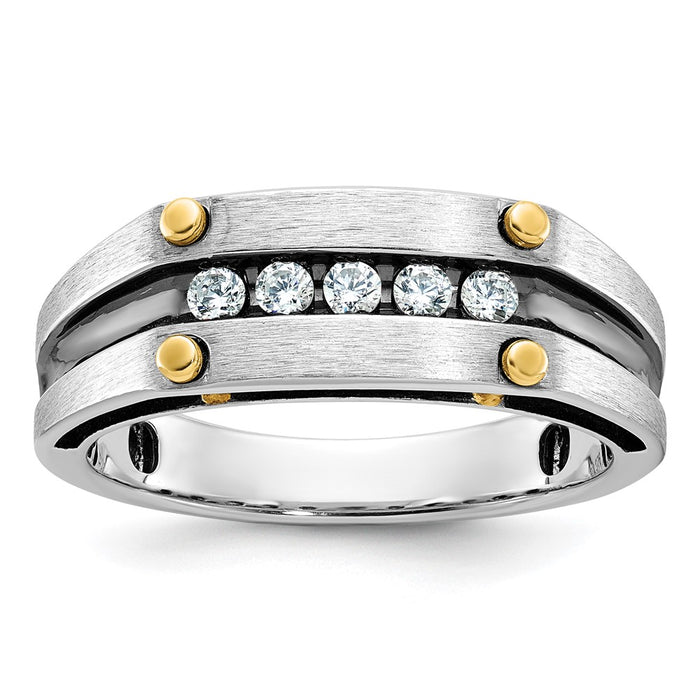 IBGoodman 14k Two-tone Men's Polished Satin and Grooved 5-Stone Ring Mounting (B63778-4WY)