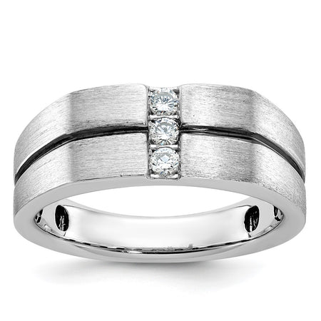 IBGoodman 14k White Gold Satin and Grooved Three Stone Men's Ring Mounting (B63794-4W)