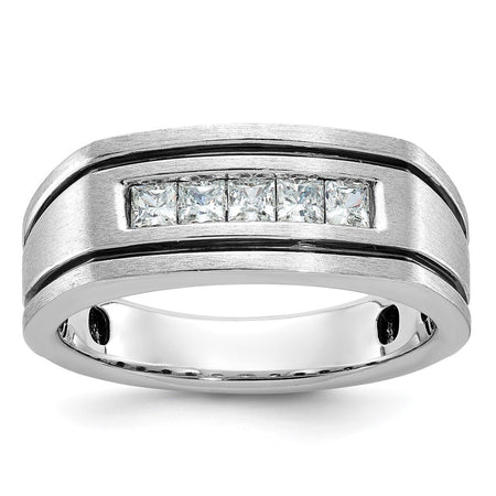 IBGoodman 14k White Gold Men's Polished Satin and Grooved Square 5-Stone Ring Mounting (B63798-4W)