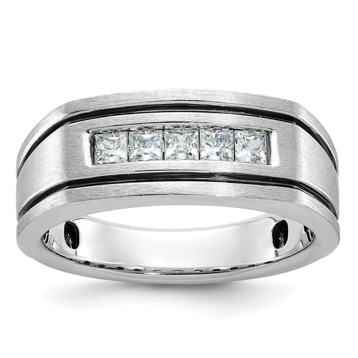 IBGoodman 14k White Gold Men's Polished Satin and Grooved Square 5-Stone Ring Mounting (B63798-4W)